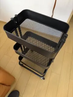 ブラック 3段メッシュキッチンワゴン