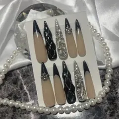 ネイルチップ ロング 埋めつくし キルティング フレンチ ギャル