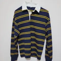 GU ラガーシャツ ネイビー イエロー ボーダー 長袖 Sサイズ