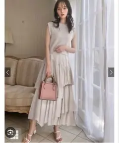 ノースリーブ　ロングワンピース S ライトグレー　ニット