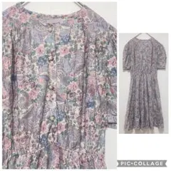 ヴィンテージ 総柄 ワンピース ペイズリー パフスリーブ レトロ 80s