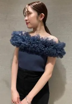 スナイデル　ボリュームチュールドッキングニットプルオーバー　ネイビー