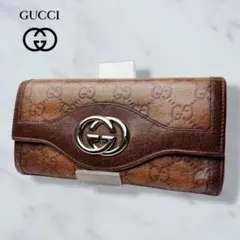 01 美品 GUCCI 長財布 インターロッキング シマ 二つ折り財布 z1