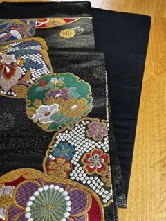 花柄刺繍 袋帯 黒