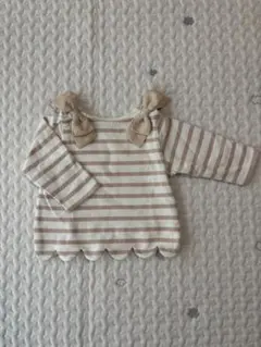 【美品】petit main 肩リボン スカラップカットソー 80cm 8部袖