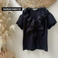 美品【ナラカミーチェ】フリルカットソー・半袖・綿100％◇ネイビー・M相当のサムネイル