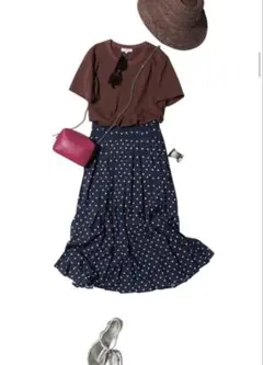 プラステ　PLST 【美品】 プリーツ　ロングスカート　 ドット　水玉　総柄