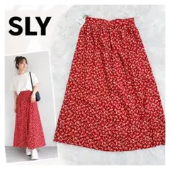 【新品】SLY スライ　小花柄　ロングスカート レッド フレアスカート S