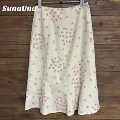 ♦︎【スーナウーナ】SunaUna ひざ丈スカート ミディ丈 花柄 日本製 M