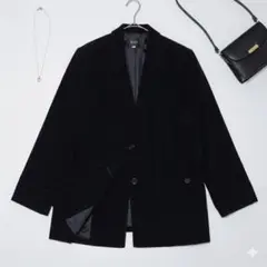 プラタ【11】テーラードジャケット ベロア 黒 大人カジュアル 長袖 総裏地