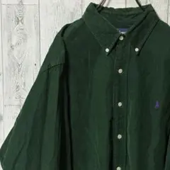 ポロバイラルフローレン　刺繍ロゴ　コーデュロイ　長袖シャツ　XL 深緑色