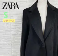 【美品】ZARA BASIC ザラ フェイクスエード ロングコート黒 S