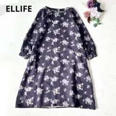 ELLIFE エリフェ リネン100% 花柄 ロングワンピース 紫 ナチュラル