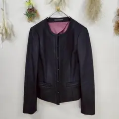 【ポールスチュアート】 ノーカラージャケット ブラック S ストレッチ 三陽商会