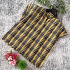 ✨Dessin✨3(L) イエロー系 チェック柄 半袖ブラウス スキッパーネックのサムネイル