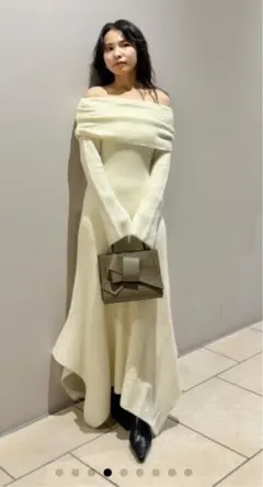 FRAY I.D オフショルアシメヘムニットワンピース