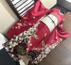 振袖フルセット6点M〜Lサイズ振袖 蝶と花の刺繍　正絹　送料込み