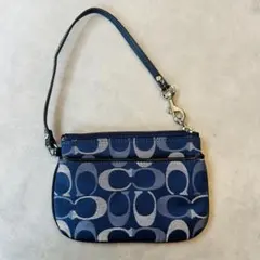 Y2K COACH Blue Signature Wristlet Pouch
