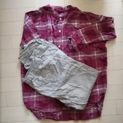 ワインレッドチェック パジャマ L　レディース　前開き