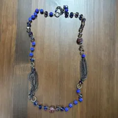 アンティーク　ブルー　ビーズ　ロングネックレス