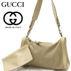 希少　GUCCI グッチ パンチングレザー メッシュ ショルダーバッグ ポーチ付