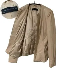 ZARA ザラ ラムレザー ノーカラーライダースジャケット シングル L 美品