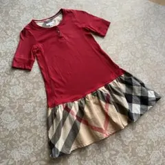 バーバリーチルドレン　ワンピース　140 赤×ベージュチェック