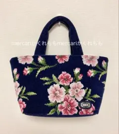 美品★フェイラーFEILER ネルケ花柄トートバッグ★ネイビーピンク シュニールのサムネイル