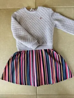 キッズ ワンピース 130cm グレー ストライプ