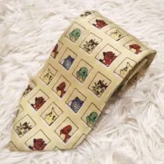 希少　レア　ポケモン　初代　ネクタイ　ピカチュウ　黄色　ゴールド　絹100%