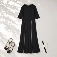 ミコアメリ［F］美品◎大人クール◎スリット◎バイカラー◎リブ編みロングワンピースのサムネイル