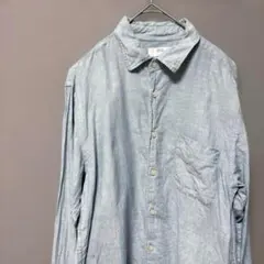 ユニクロ　プレミアムリネンシャツ(L)ライトグリーン　レギュラーカラー無地