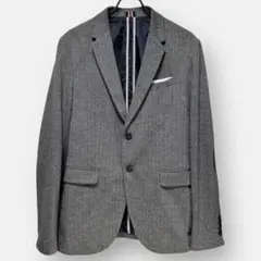 ZARA ヘリンボーン テーラードジャケット 50 エルボーパッチ グレー