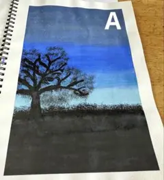 夜空と木の水彩画3点セット