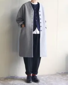 お値下げ…アトリエナルセ　メルトンウールコクーンコート　グレー atelier naruse メルトンウールコクーンコート オートミール | ninjin.