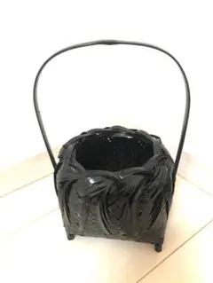 【古道具・茶道具】竹細工 竹籠 漆塗り 花入 花器 脚付