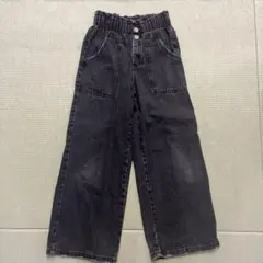 ハイウエスト ワイドデニムパンツ ブラックのサムネイル