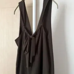 バックリボン Vネック サロペット ダークブラウン