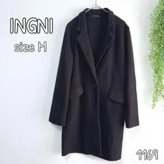 【イング】チェスター ジャケット ロング丈 ブラック シンプル M 薄手