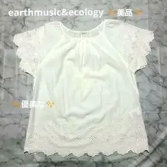 美品✨キレイ✨指し刺繍✨可愛らしい✨ホワイト レース付き 半袖トップス【F】