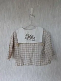 Cottoli ベージュチェック襟付きシャツ 長袖80