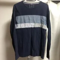 ikka メンズ　パッチワークコットンTシャツ　長袖　Lサイズ　ネイビーのサムネイル
