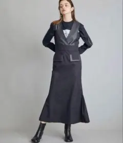 CITY レザー クリアコットンサロペットワンピース ブラック