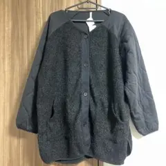 ノーカラー キルティング ボア切り替え ブラック アウター　コート　薄め