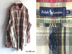 希少 ビンテージ Ralph Lauren ロゴ刺繍 チェックBDシャツ XL