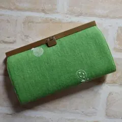 中古　ハンドメイド　長財布　ミナペルホネン　choucho　ちょうちょ　グリーン