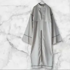 lawgy ラウジー とろみ ロングワンピース 長袖 薄手 光沢 ベージュ F