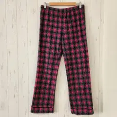 ​フリース パジャマ パンツ【M】千鳥格子 ピンク グレー ルームウェア