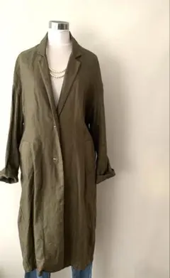 アッパーハイツTHE COATリネン100%チェスターコートカーキ美品