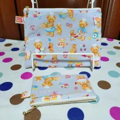 1322特価ハンドメイドフラットポーチ2個セット通帳お薬手帳カード小銭入れ